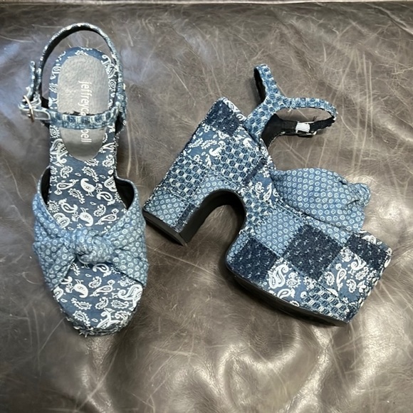 Jeffrey Campbell Risky Business Denim Patchwork Platform Sandal - Picture 2 of 9